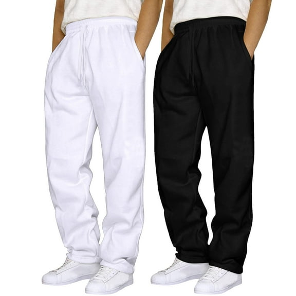 HOWPAY Lounge Pants Men Elastic Waist Loose Fit Workout Pants with Pockets Solid Color Wide Leg Stretchy Comfy Soft Breathable Casual Slacks White XL