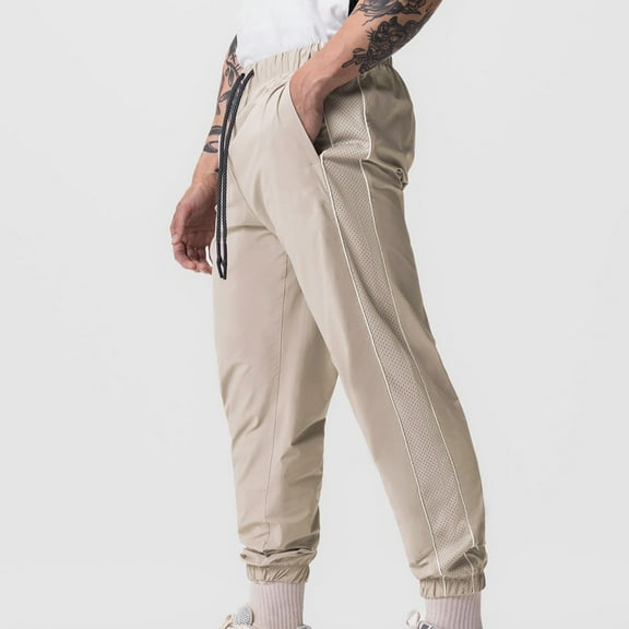 HOWPAY Lounge Pants Men Loose Fit Solid Color Elastic Waist Sweat Pants with Pockets Stretchy Lightweight Wide Leg Comfy Baggy Trousers White M