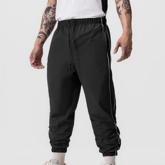 HOWPAY Lounge Pants Men Loose Fit Solid Color Elastic Waist Sweat Pants with Pockets Stretchy Lightweight Wide Leg Comfy Casual Slacks Black XXXL