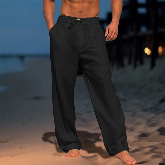 HOWPAY Lounge Pants Men Solid Color Loose Fit Elastic Waist Comfy Workout Pants with Pockets Stretchy Lightweight Wide Leg Soft Baggy Trousers Black XL