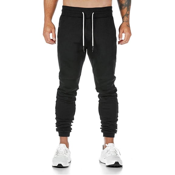 HOWPAY Lounge Pants Men Solid Color Relaxed Fit Elastic Waist Comfy Workout Pants with Pockets Stretchy Lightweight Wide Leg Soft Baggy Trousers Black L