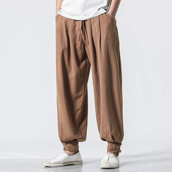 HOWPAY Lounge Pants for Men Loose Fit Elastic Waist Workout Pants with Pockets Solid Color Wide Leg Comfy Soft Breathable Casual Slacks Coffee M