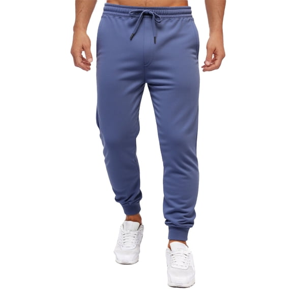 HOWPAY Lounge Pants for Men Loose Fit Solid Color Elastic Waist Workout Pants with Pockets Stretchy Lightweight Wide Leg Soft Casual Slacks Blue L