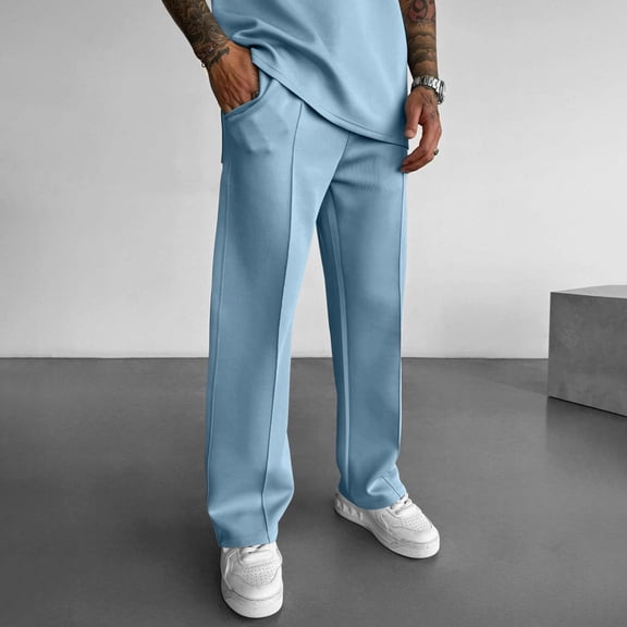 HOWPAY Lounge Pants for Men Solid Color Relaxed Fit Elastic Waist Sweatpants with Pockets Stretchy Lightweight Wide Leg Comfy Baggy Trousers BU1 L