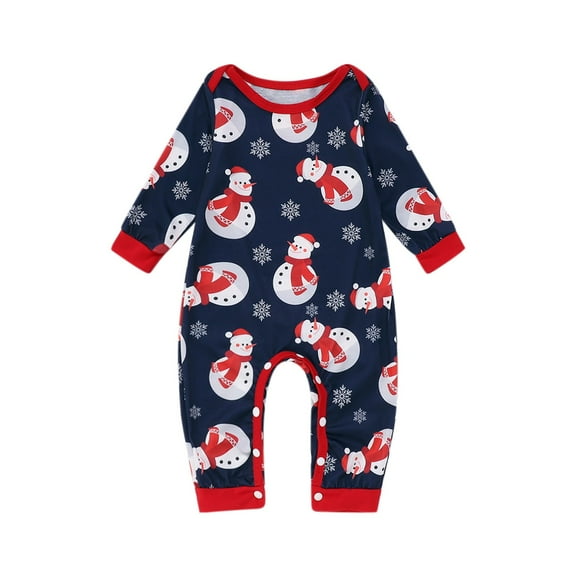 HOWPAY Matching Family Christmas Pajamas Snowman Graphic Crew Neck Long Sleeve Bodysuit Holiday Loungewear Outfits for Bady Comfy Soft Xmas Pjs Sets Blue 9M