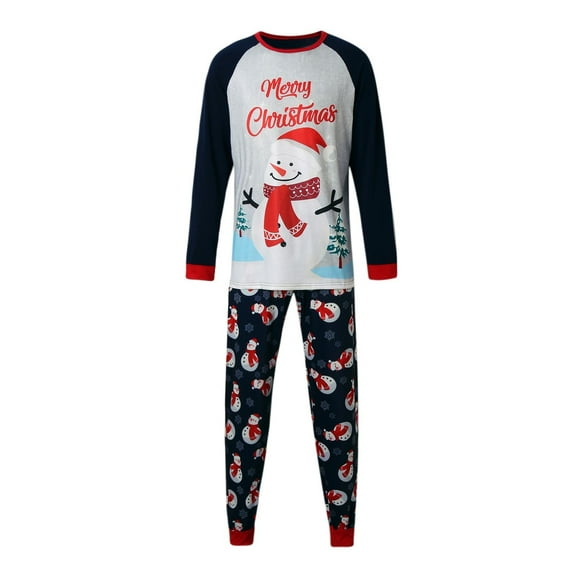 HOWPAY Matching Family Christmas Pajamas Snowman Graphic Crew Neck Long Sleeve Tops and Pants Sleepwear Outfits for Women Men Soft 2 Piece Xmas Pjs Sets Blue XL