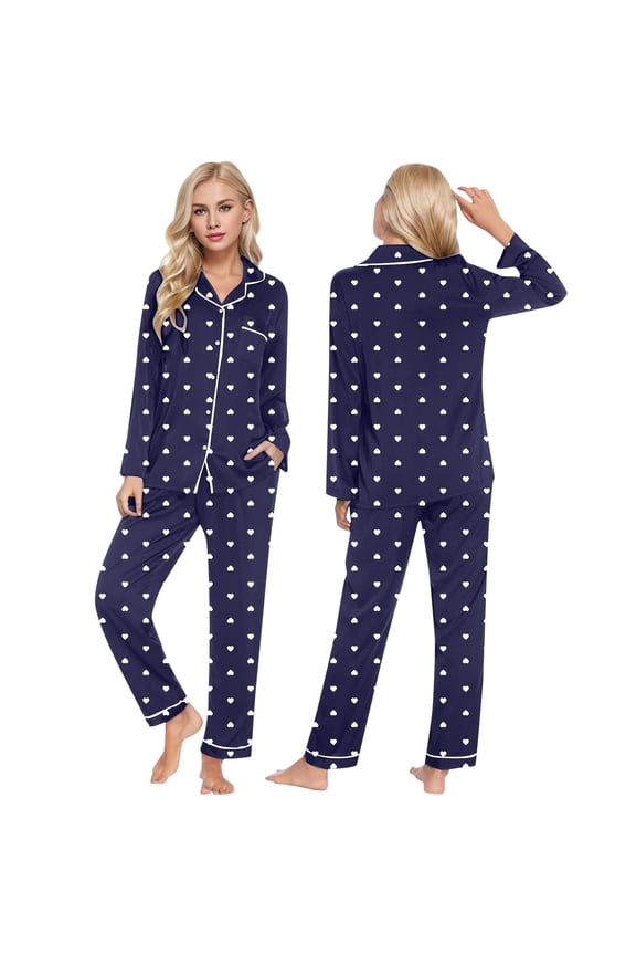 Matching Pajamas for Couples Valentine's Day Long Sleeve Button down Shirts and Pants Lounge Set Causal Soft Comfy 2 Piece Sleepwear BU1 L