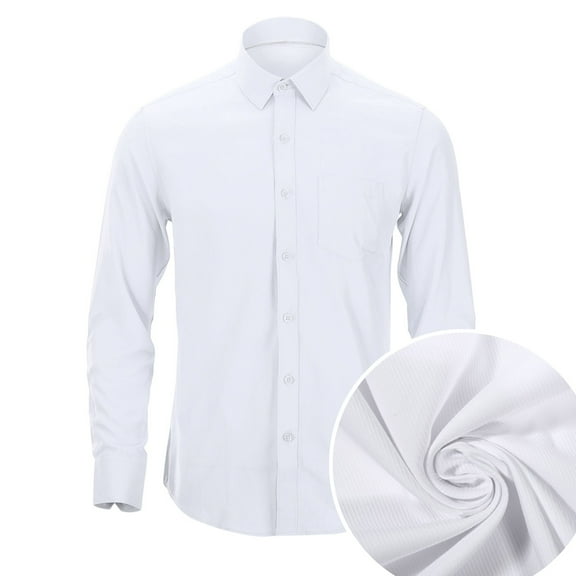 HOWPAY Men Dress Shirt Long Sleeve Button down Shirts Slim Fit Classic Stretch Solid Color Business Casual Prom Wedding Lightweight Fall Outfits White 40