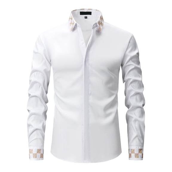 HOWPAY Men Dress Shirt Long Sleeve Regular Fit Button up Classic Shirts Business Stretch Solid Color Prom Wedding Lightweight Fall Clothes White S