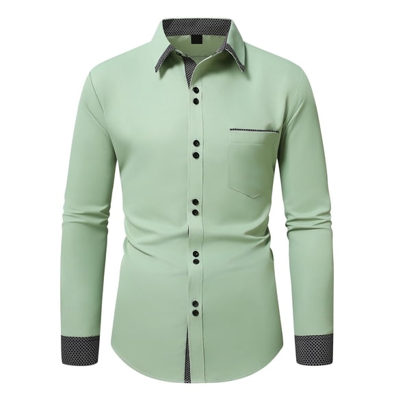 HOWPAY Men Dress Shirt Long Sleeve Regular Fit Formal Shirt Button down Business Casual Stretch Solid Color Prom Wedding Lightweight Fall Outfits Light Green M