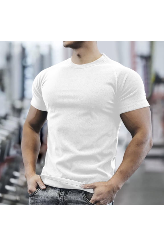 Men T Shirts Crewneck Short Sleeve Solid Color Tops Workout Holiday Casual Regular Fit Lightweight Comfy Summer Clothes White M