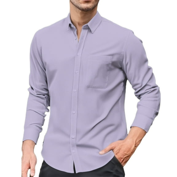 HOWPAY Men's Dress Shirts Long Sleeve Button down Shirts Regular Fit Business Casual Stretch Solid Color Prom Wedding Lightweight Fall Clothes Purple M