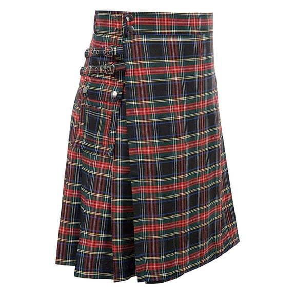 HOWPAY Men's Kilt Tartan Utility Traditional Highland Scottish Kilt with Adjustable Straps and Cargo Pockets Retro Everyday Wear Red XL