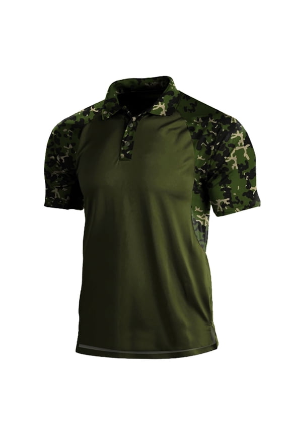 Men's Polo Shirts Short Sleeve Casual Camouflage Classic Button Collared Basic Tees Lightweight Loose Fit Workout Polo T-Shirts Army Green L