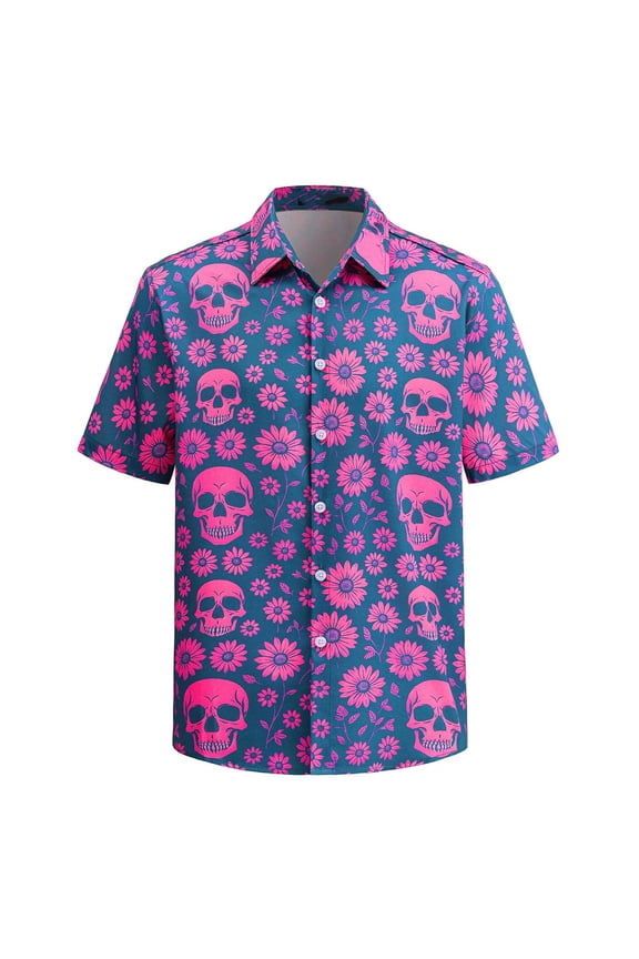 Men's Shirts Oversized Short Sleeve Button up Printed Tees Beach Holiday Stretch Casual Loose Fit Lightweight Summer Clothes Hot Pink XL