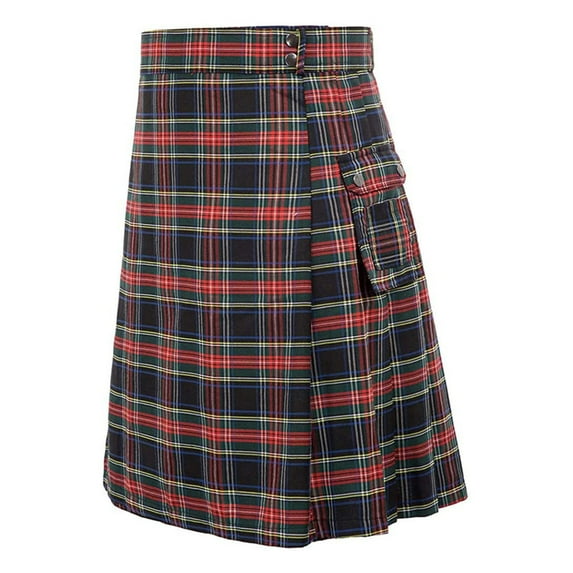 HOWPAY Men's Standard Tartan Utility Kilt Modern Scottish Kilt for Everyday Wear Tactical Kilts Adjustable Straps Casual Wear Red M