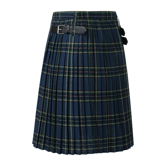 HOWPAY Men's Tartan Utility Kilt Traditional Highland Scottish Kilt with Adjustable Straps and Cargo Pockets Retro Casual Wear Blue L
