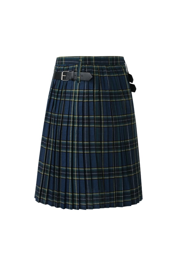 Men's Tartan Utility Kilt Traditional Highland Scottish Kilt with Adjustable Straps and Cargo Pockets Retro Casual Wear Blue L
