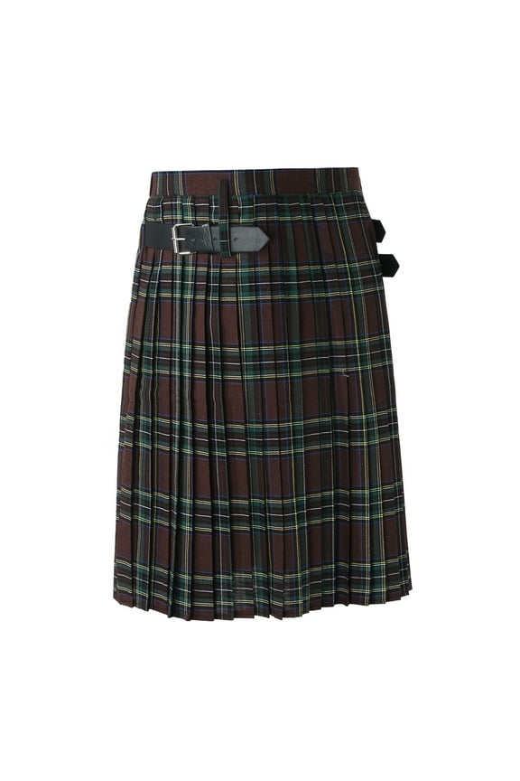 Men's Tartan Utility Kilt Traditional Highland Scottish Kilt with Adjustable Straps and Cargo Pockets Retro Casual Wear Brown XXL