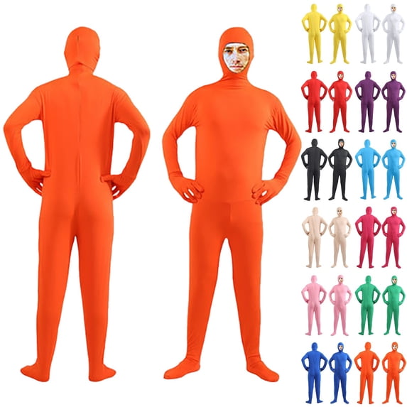 HOWPAY Men's and Women's Spandex Open Face Bodysuit Halloween Costumes Adult Stretchy Halloween Cosplay Body Suit Zentai Suit Outfits XXL