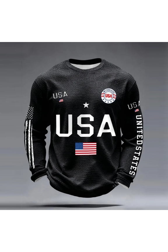 Mens 250th Anniversary USA Shirt Independence Day Freedom Pullover American Flag Graphic Crew Neck Long Sleeve Patriotic Casual T-Shirt Black L