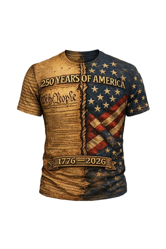 Mens 250th Anniversary USA Shirt Independence Day Freedom Tops 1776-2026 Commemorative Short Sleeve Crew Neck Casual Tees OTHER XL