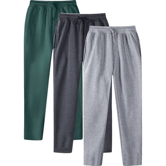 HOWPAY Mens 3 Pack Active Athletic Workout Jogger Sweatpants with Pocket and Drawstring Open Bottom Baggy Loose Fit Track Pants Dark Green XXXL