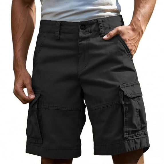 HOWPAY Mens Cargo Shorts Outdoor Lightweight Stretchy Cargo Pants Elastic Waist Solid Color Relaxed Fit Casual Workout Summer Hiking Shorts Black 28
