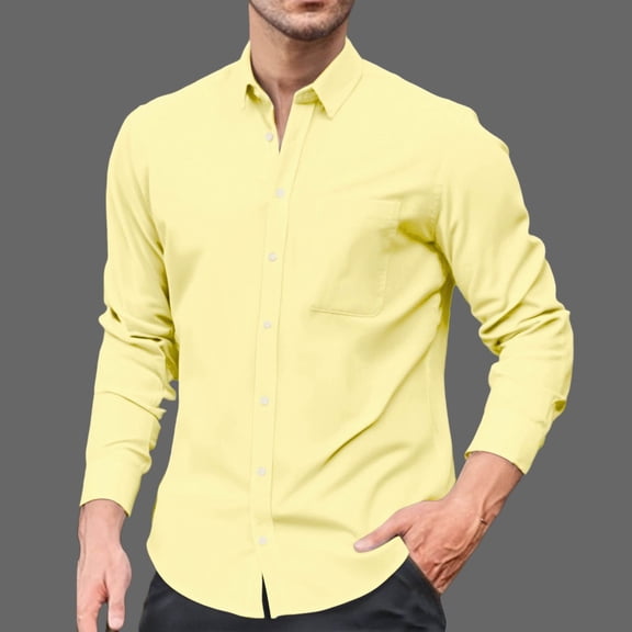 HOWPAY Mens Dress Shirts Long Sleeve Button down Shirts Regular Fit Business Casual Stretch Solid Color Prom Wedding Lightweight Fall Clothes Yellow XXXXXL