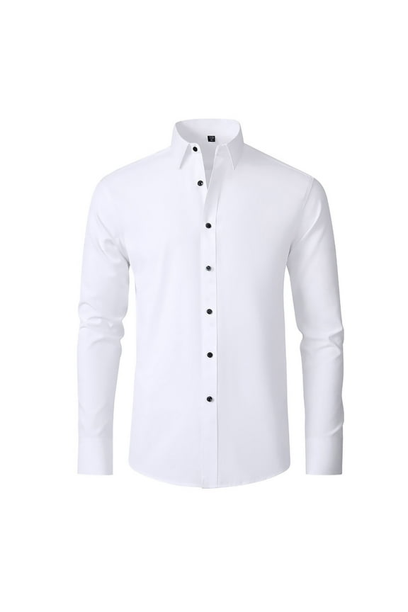 Mens Dress Shirts Solid Color Long Sleeve Button down Shirt Casual Business Stretch Regular Fit Comfy Wedding Dating Clothes White 43/L