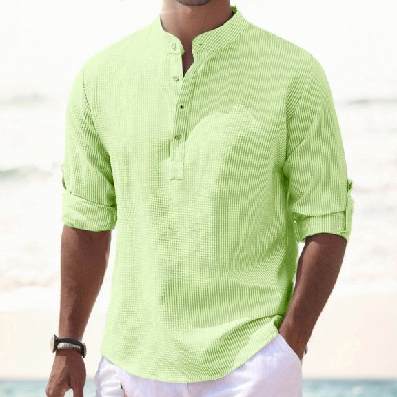 HOWPAY Mens Henley Shirts Long Sleeve Lightweight Solid Color Pullover Top Casual Button down Loose Fit Tees Oversized Comfy Fall Outfits Green XXL