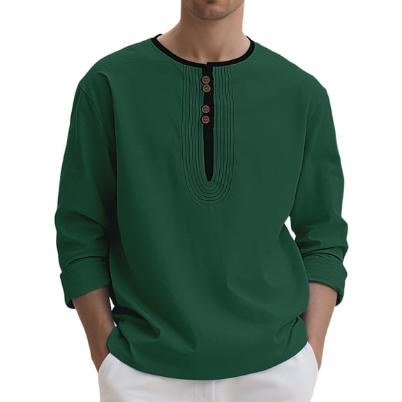 HOWPAY Mens Henley Shirts Long Sleeve Oversized Solid Color Classic Button down Top Casual Loose Fit Pullover Shirt Lightweight Fall Outfits Green L