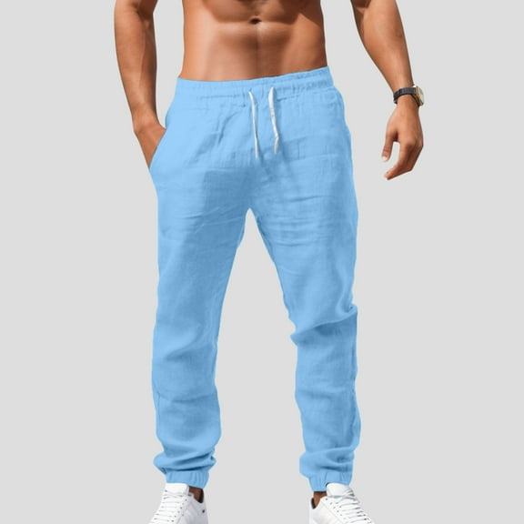HOWPAY Mens Lounge Pants Loose Fit Elastic Waist Sweatpants with Pockets Solid Color Straight Leg Drawstring Comfy Soft Breathable Casual Slacks Blue M