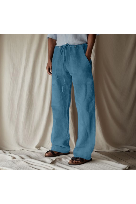 Mens Lounge Pants Loose Fit Solid Color Elastic Waist Comfy Workout Pants with Pockets Stretchy Lightweight Wide Leg Soft Casual Slacks Blue L