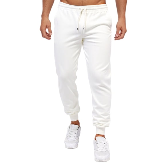 HOWPAY Mens Lounge Pants Loose Fit Solid Color Elastic Waist Workout Pants with Pockets Stretchy Lightweight Wide Leg Soft Casual Slacks White M