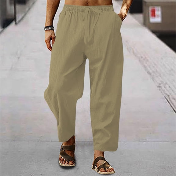 HOWPAY Mens Lounge Pants Solid Color Loose Fit Elastic Waist Trackpants with Pockets Stretchy Lightweight Wide Leg Comfy Baggy Trousers Khaki L