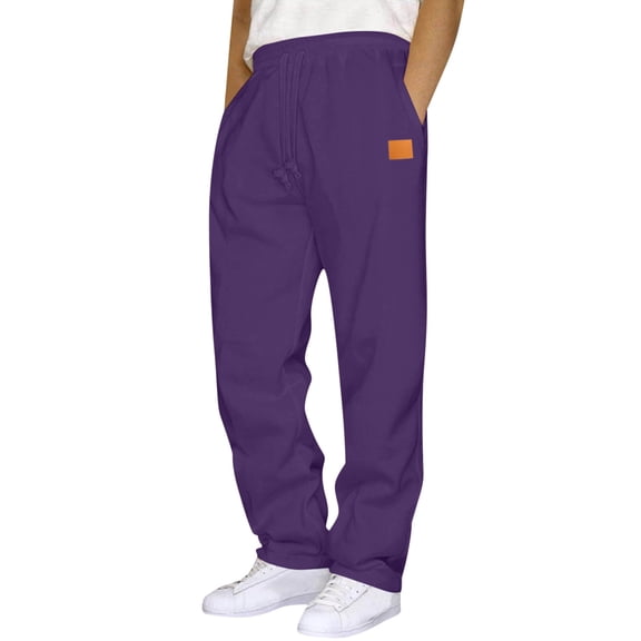 HOWPAY Mens Lounge Pants Solid Color Loose Fit Elastic Waist Workout Pants with Pockets Stretchy Lightweight Straight Leg Soft Casual Slacks Purple XXL