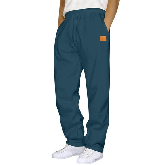 HOWPAY Mens Lounge Pants Solid Color Loose Fit Elastic Waist Workout Pants with Pockets Stretchy Lightweight Straight Leg Soft Casual Slacks Blue L