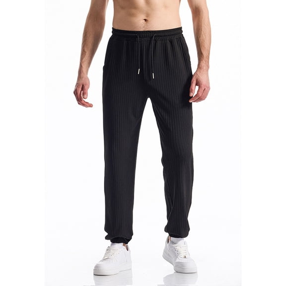 HOWPAY Mens Lounge Pants Solid Color Relaxed Fit Elastic Waist Comfy Track Pants with Pockets Stretchy Lightweight Wide Leg Soft Casual Slacks Black XXL