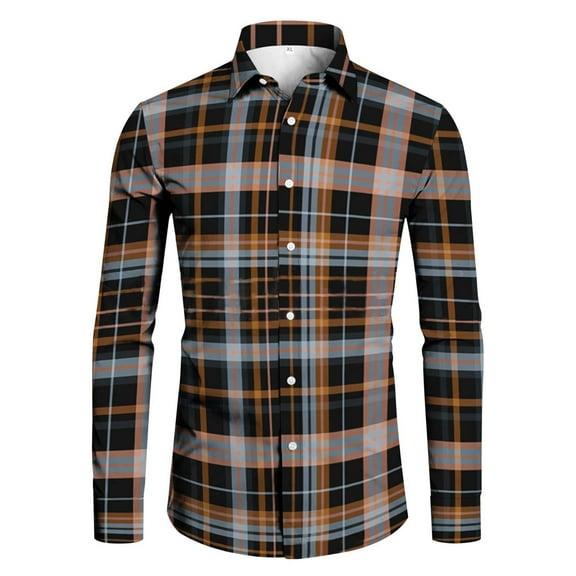 HOWPAY Mens Plaid Shirt Lightweight Button down Long Sleeve Collared Shackets Oversized Casual Classic Stretchy Checkered Shirts Soft Comfy Fall Outfits Black S