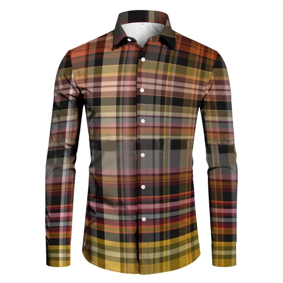 HOWPAY Mens Plaid Shirt Lightweight Button down Long Sleeve Collared Shackets Oversized Casual Classic Stretchy Checkered Shirts Soft Comfy Fall Outfits Yellow S
