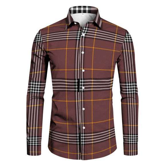HOWPAY Mens Plaid Shirt Lightweight Button down Regular Fit Blouses Roll up Long Sleeve Classic Checkered Shirts Oversized Casual Soft Fall Outfits Brown M