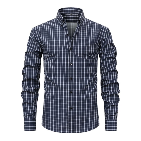 HOWPAY Mens Plaid Shirt Lightweight Casual Classic Roll up Long Sleeve Shackets Soft Button down Checkered Shirts Loose Fit Soft Stretchy Fall Outfits Navy S