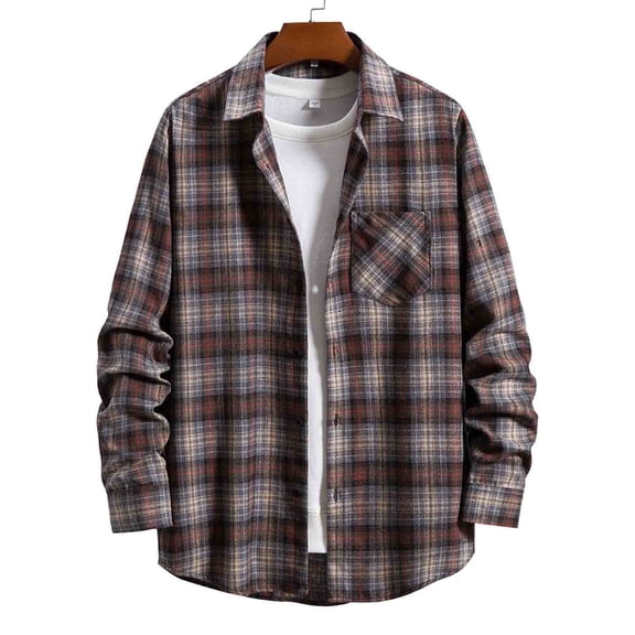 HOWPAY Mens Plaid Shirt Lightweight Roll up Long Sleeve Button down Collared Blouse Casual Soft Classic Checkered Shirts Loose Fit Cozy Fall Clothes M