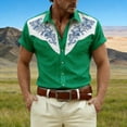 thumbnail image 1 of HOWPAY Mens Shirts Short Sleeve Button down Western Cowboy Print Beach Vacation Tee Stretch Casual Loose Fit Oversized Soft Summer Clothes Green XXL, 1 of 4