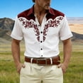 thumbnail image 1 of HOWPAY Mens Shirts Short Sleeve Button down Western Cowboy Print Beach Vacation Tops Stretch Casual Loose Fit Oversized Soft Summer Clothes Wine M, 1 of 4