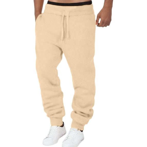 HOWPAY Mens Sweatpants Relaxed Fit Solid Color Lounge Pants with Pocket Elastic Waisted Drawstring Athletic Joggers Workout Sweat Pants Khaki M