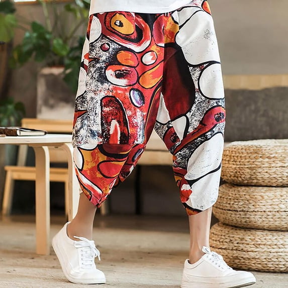 HOWPAY Mens Swim Trunks Quick Dry Hawaiian Print Swimsuits Elastic Waist Drawstring Breathable Loose Fit Summer Casual Swimwear Red XL