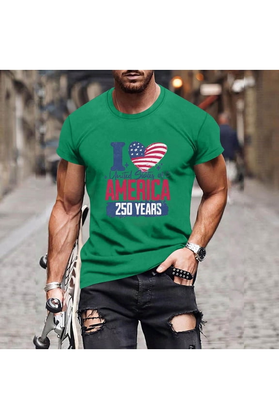 Mens USA 250th Anniversary Shirt Short Sleeve Crew Neck Patriotic T-Shirt 1776-2026 Commemorative Loose Fit Vintage Casual T-Shirt Green L