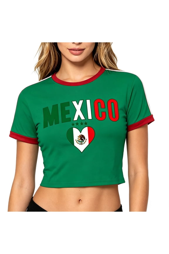 Mexico Soccer Shirt Women Summer Y2k Graphic Baby Tees Short Sleeve Cute Crop Tops Mexican Vintage 2000s Clothing Green XXL